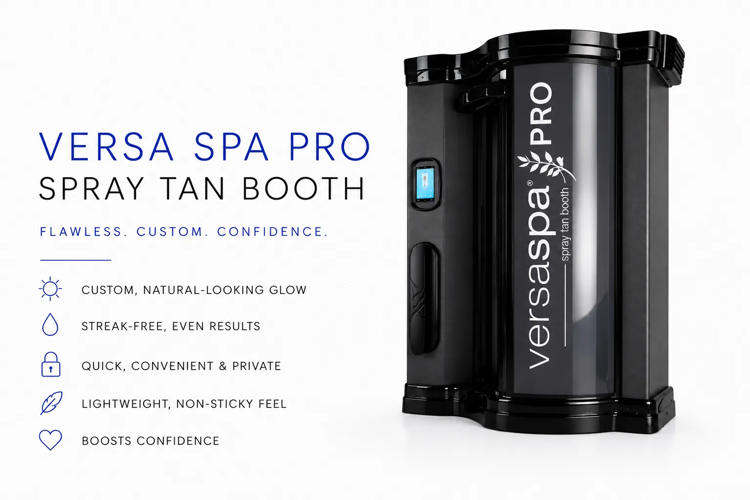 Versa Spa Pro spray tan booth with customizable, streak-free tanning features